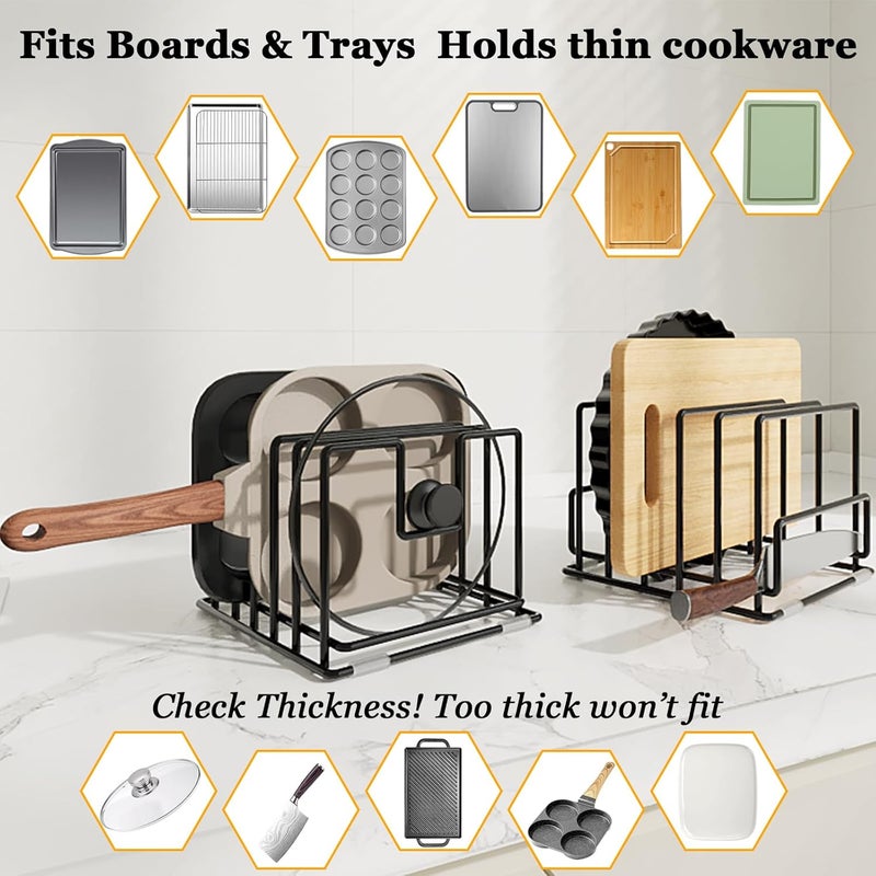PMYEK 2 Pack Cutting Board Organizer and Pot Lid Holder, Kitchen Cabinet Organizer Rack with 7 & 5 Compartments, Heavy-Duty Iron Baking Sheet Pan Organizer with Non-Slip Base, Space-Saving Kitchen Storage - Image 4